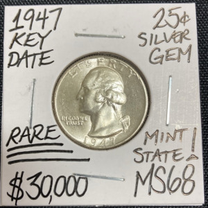 1947 MS68 RARE Key Date Silver Washington Quarter