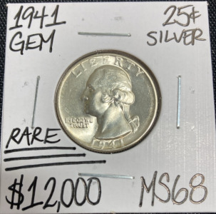 1941 MS68 RARE Silver Washington Quarter