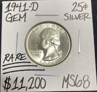 1941-D MS68 RARE Silver Washington Quarter