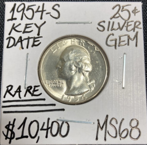 1954-S MS68 RARE Key Date Silver Washington Quarter