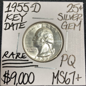 1955-D MS67+ RARE Key Date Silver Washington Quarter