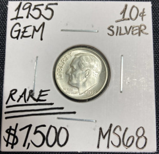 1955 MS68 RARE Silver Gem Roosevelt Dime