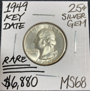 1949 MS68 RARE Key Date Silver Washington Quarter