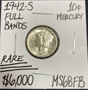 1942-S MS68FB RARE Full Bands Mercury Silver Dime