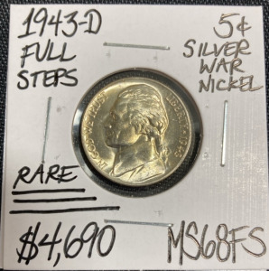 1943-D MS68FS RARE Full Steps Silver War Nickel