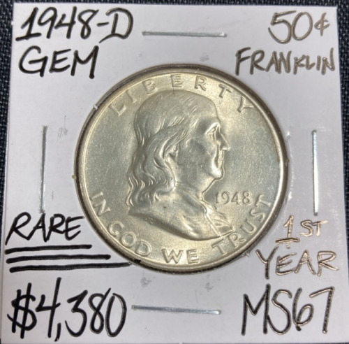 1948-D MS67 RARE First Year Gem Franklin Half Dollar