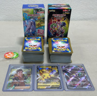 Big Lot Of Japanese Pokémon Cards W/ 3 Carded Holo Beauties, Game Pieces, And Collectible Containers