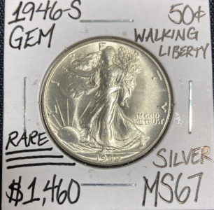 1946-S MS67 RARE Walking Liberty Half Dollar