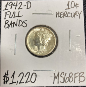 1942-D MS68FB Full Bands Mercury Dime