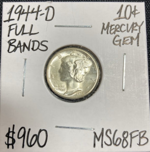 1944-D MS68FB Full Bands Mercury Dime