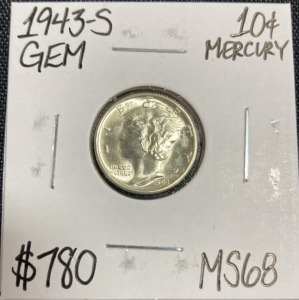 1943-S MS68 Gem Silver Mercury Dime