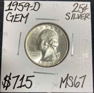 1959-D MS67 Gem Silver Washington Quarter