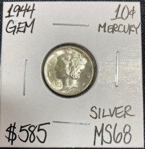 1944 MS68 Gem Silver Mercury Dime