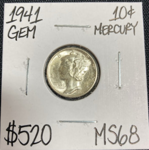 1941 MS68 Gem Silver Mercury Dime