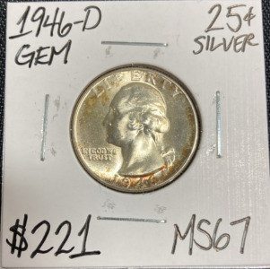 1946-D MS67 Gem Silver Washington Quarter