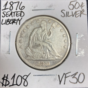 1876 VF30 Seated Liberty Silver Half Dollar