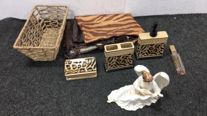 (3) Jaguar Ceramic Pieces, Ceramic Angel, Perfume Bottle