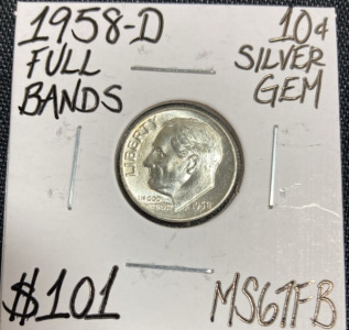 1958-D MS67FB Full Bands Silver Roosevelt Dime