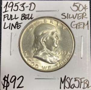 1953-D MS65FBL Full Bell Line Franklin Half Dollar