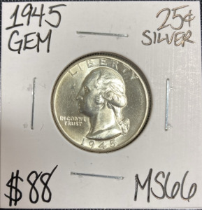 1945 MS66 Gem Silver Washington Quarter