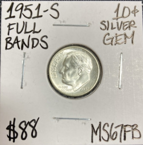 1951-S MS67FB Full Bands Silver Gem Roosevelt Dime