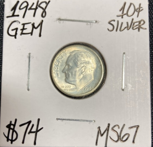 1948 MS67 Gem Silver Roosevelt Dime