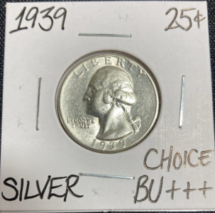 1939 Choice BU+++ Silver Washington Quarter