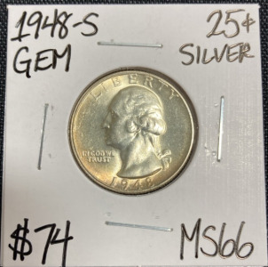 1948-S MS66 Gem Silver Washington Quarter