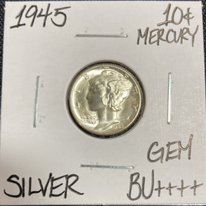 1945 Gem BU++++ Silver Mercury Dime