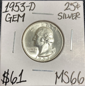 1953-D MS66 Gem Silver Washington Quarter