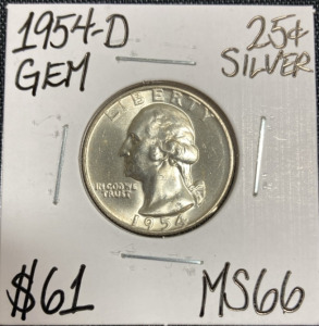 1954-D MS66 Gem Silver Washington Quarter