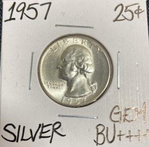 1957 Gem BU++++ Silver Washington Quarter