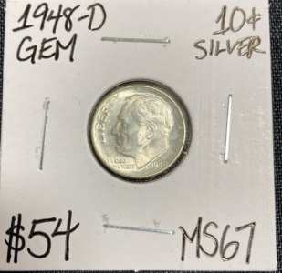 1948-D MS67 Gem Silver Roosevelt Dime