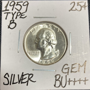 1959 Type-B Gem BU++++ Silver Washington Quarter