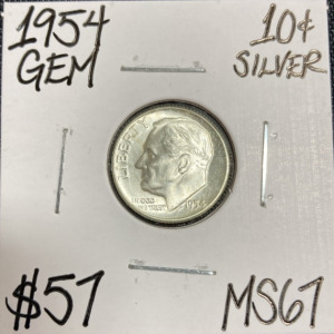 1954 MS67 Gem Silver Roosevelt Dime