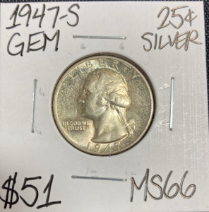 1947-S MS66 Gem Silver Washington Quarter