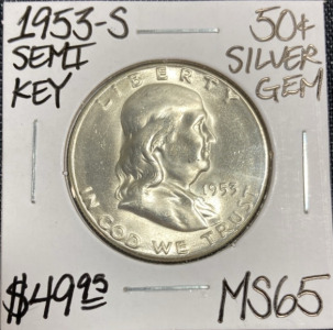 1953-S MS65 Semi-Key Date Franklin Half Dollar