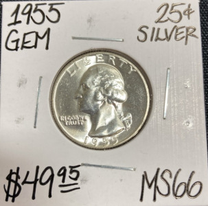 1955 MS66 Gem Silver Washington Quarter