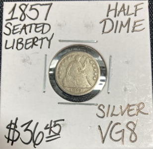 1857 VG8 Seated Liberty Silver Half Dime