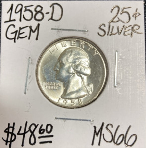 1958-D MS66 Gem Silver Washington Quarter