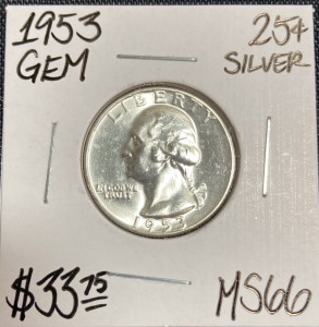 1953 MS66 Gem Silver Washington Quarter