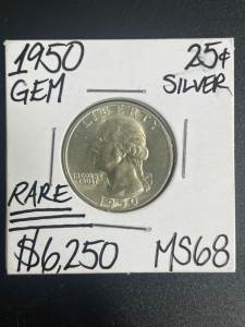 1950 MS68 Gem Mint State Silver Quarter