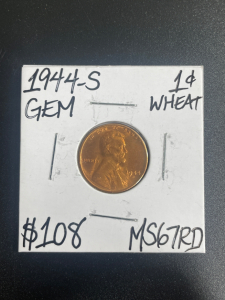 1944-S MS67RD Gem Wheat Copper Penny