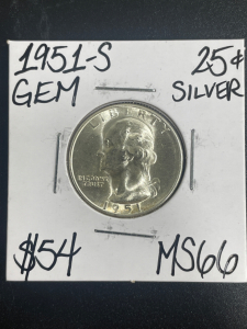1951-S MS66 Silver Gem Washington Quarter