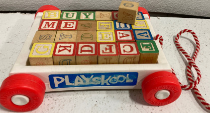Playskool Toy Cart w/ Wood Letter Blocks. 12&rdquo;X12&rdquo;