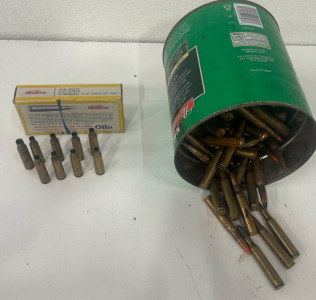 (28) 22-250 Shells For Reload (1) Coffee Can W/ (100) 270 Rounds