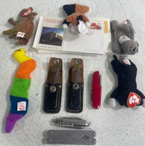 (5) Adorable Beanie Babies (5) Pocket Knifes & Over Seas Old Stamps & Envelopes