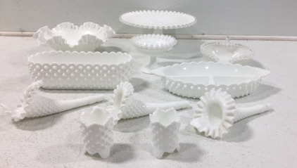 (11) Pieces Fenton Milk Glass