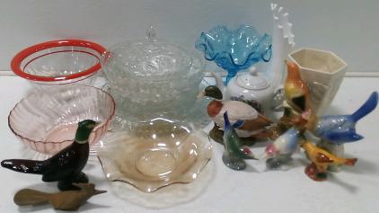 (8) Decorative Bird Models (8) Crystal KitchenWare (3) Glass Bowl/Dishes & More!