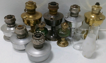 (9) Hurricane Lamps (3) Glass Lamp Caps